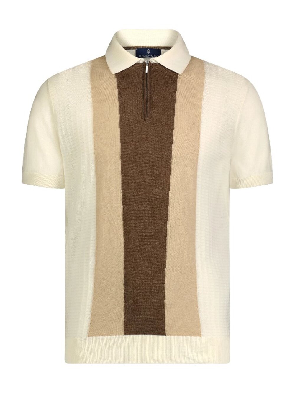 Luchiano Visconti Cream with Tan Front Panel Qtr Zip SS Knit Polo/20323